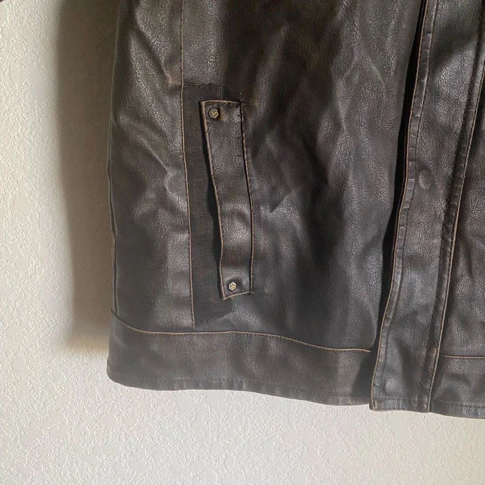 Hawke & Co Boys Brown Faux Leather Sherpa Collar Bomber Biker Moto Jacket 10/12